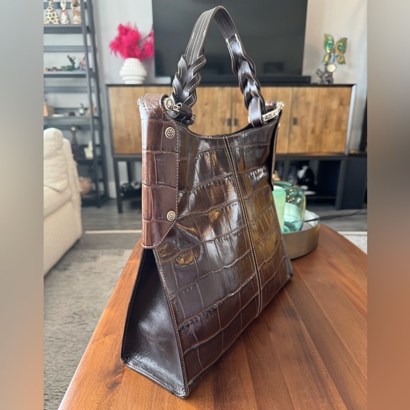 Brighton Brown Leather Croc Bucket Bag - Picture 12 of 16